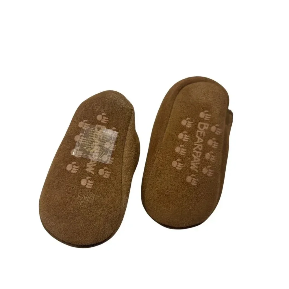 BEARPAW Baby fur Boots size 6-12 Months chestnut brown leather NWT gift box